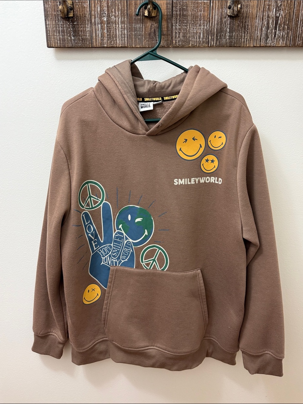 SmileyWorld Brown "Love Hope Unity" Graphic Hoodie